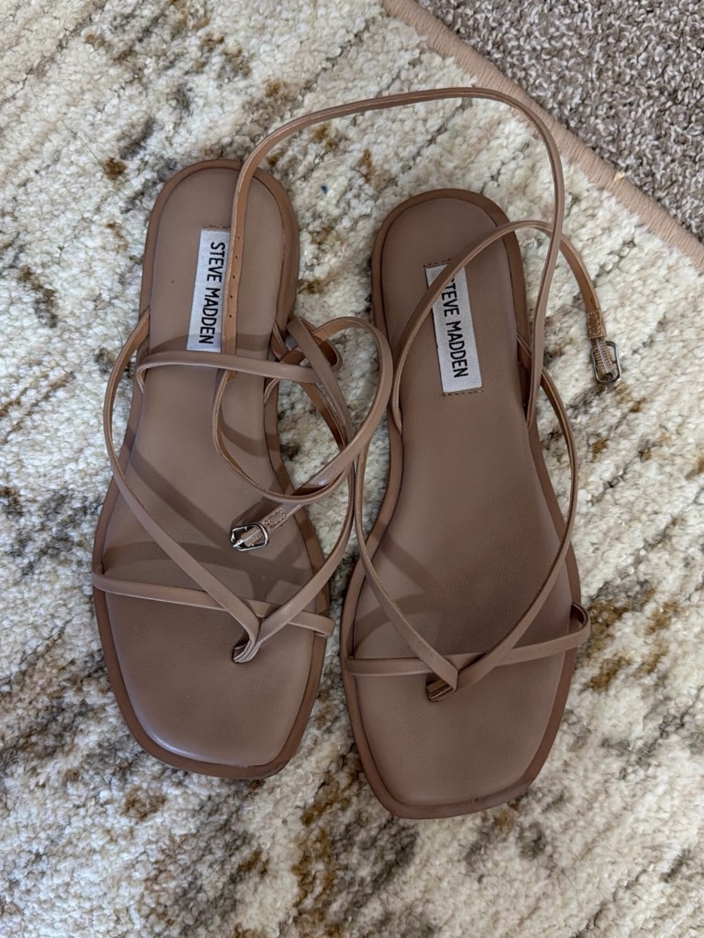 Steve Madden Strappy Square-Toe Sandals in Tan